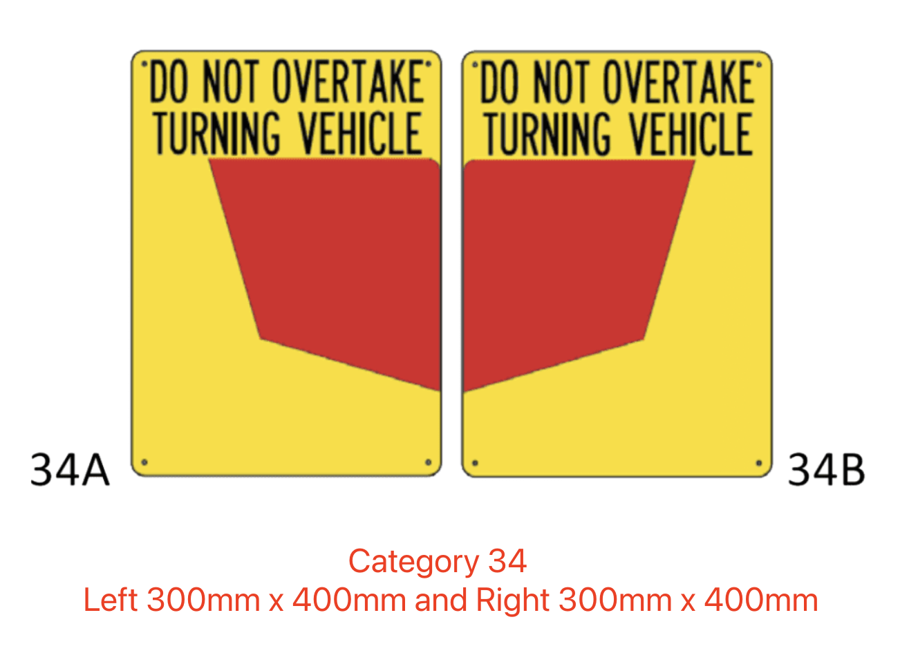 Do Not Overtake Turning Vehicle Sign Category 34